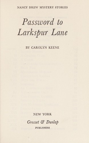 Book cover photo for Nancy Drew 10: Password to Larkspur Lane
